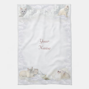 White Cats with your Name Tea Towel