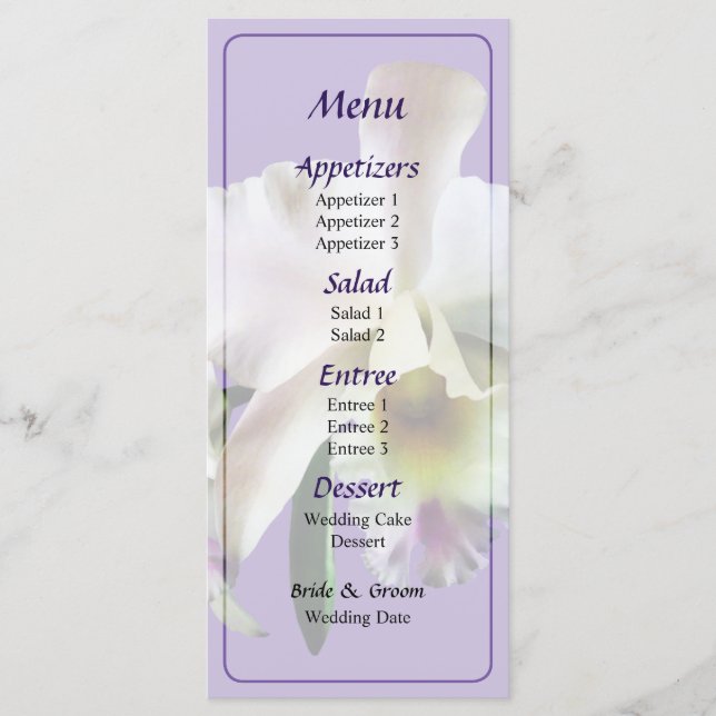 White Cattleya Orchids Wedding Menu (Front)