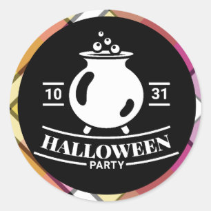 White Cauldron Halloween Party Colourful Plaid Classic Round Sticker