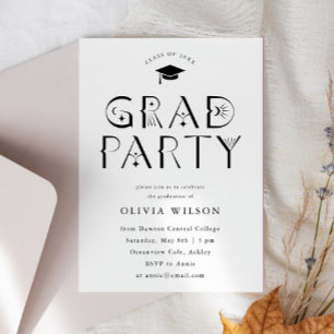 White Celestial Typography Grad Party Invitation