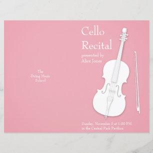 White Cello & Bow Folded Music Recital Program