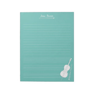 White Cello & Bow Personalised Music Class Aqua Notepad