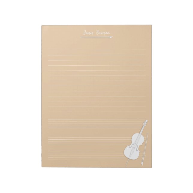 White Cello & Bow Personalised Music Class Beige Notepad (Rotated)