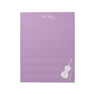 White Cello & Bow Personalised Music Class Lilac Notepad