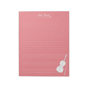 White Cello & Bow Personalised Music Class Mauve Notepad