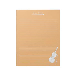 White Cello & Bow Personalised Music Class Orange Notepad