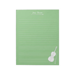 White Cello & Bow Personalized Music Class Green Notepad