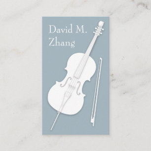 White Cello & Bow Slate Grey String Player Business Card