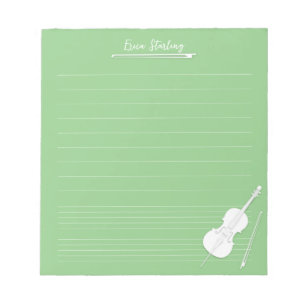 White Cello Personalised Music Lesson Pea Green Notepad