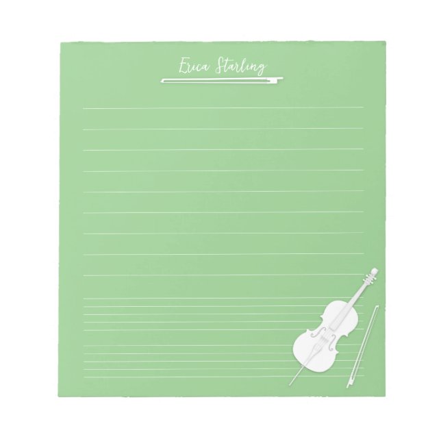 White Cello Personalised Music Lesson Pea Green Notepad (Front)