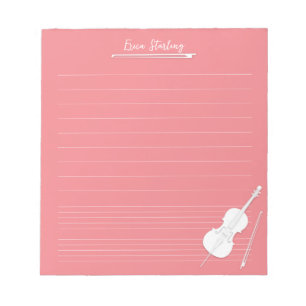 White Cello Personalised Music Lesson Rose Pink Notepad