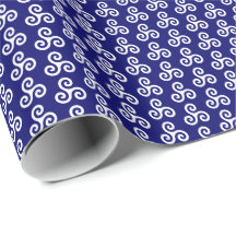 White Celtic Triple Spiral Triskele on Dark Blue