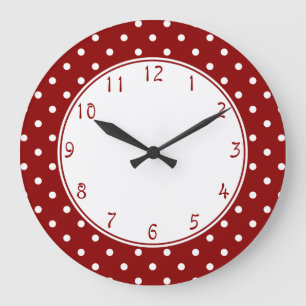 White centre Small White Polka dots red background Large Clock