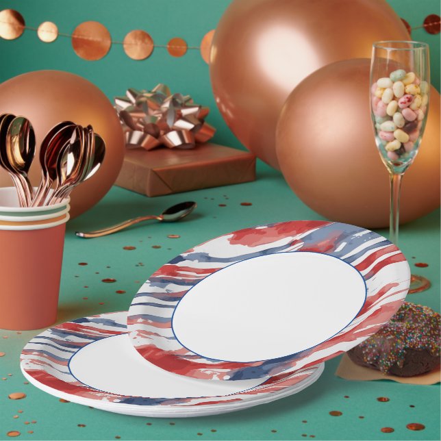 White Centre with Abstract Watercolor Flag Pattern Paper Plate (Multi)