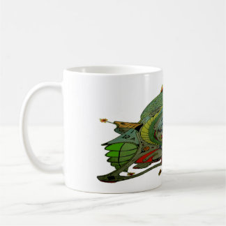 White Ceramic Coffee Mug With Spaceship Art 1 E.1