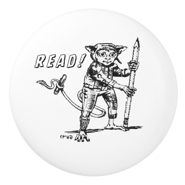 White Ceramic drawer pull for Readers and Writers (Front)