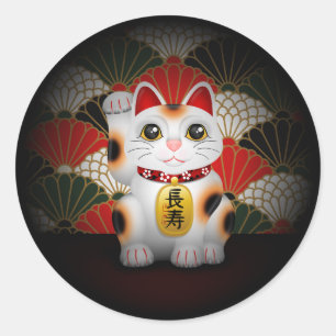 White Ceramic Maneki Neko Classic Round Sticker