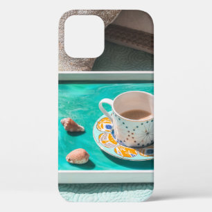 White ceramic mug on white serving tray iPhone 12 case
