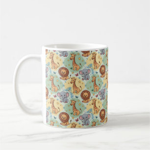 White ceramic mug with cute cartoon animal pattern