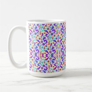 White ceramic mug with vibrant colourful paisley 