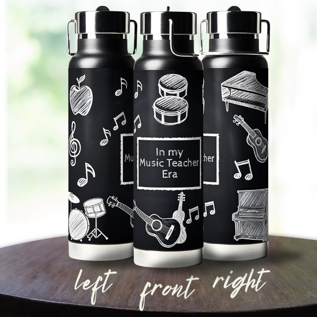 White Chalk Blackboard Elementary Music Teacher Water Bottle (Creator Uploaded)