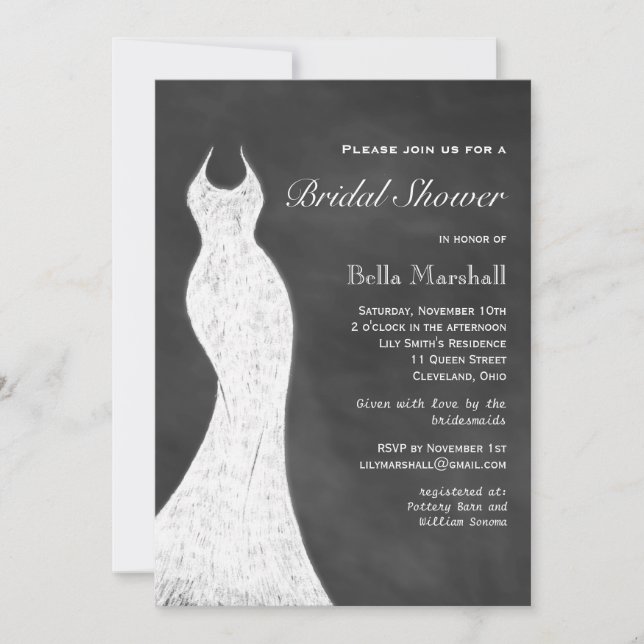 White Chalk Bridal Shower Invitation (Front)