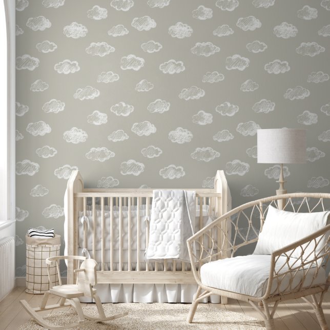 White Chalk Clouds On Dove Grey Background Wallpaper (Kids)