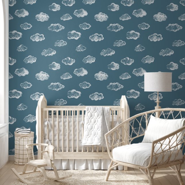 White Chalk Clouds On Slate Blue Background Wallpaper (Kids)