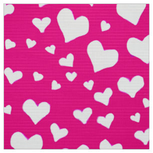 White Chalk Hearts on Fuchsia Pink Fabric