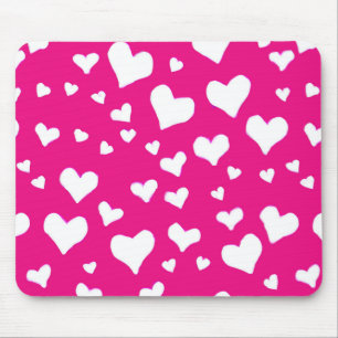 White Chalk Hearts on Fuchsia Pink Mouse Pad