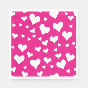 White Chalk Hearts on Fuchsia Pink Napkin