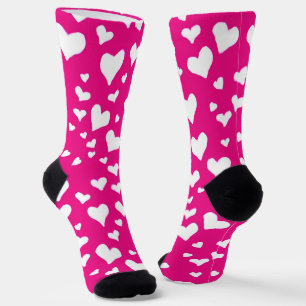 White Chalk Hearts on Fuchsia Pink Socks