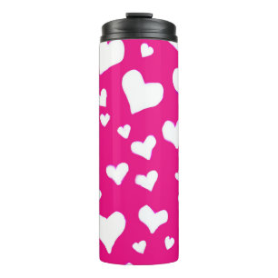 White Chalk Hearts on Fuchsia Pink Thermal Tumbler