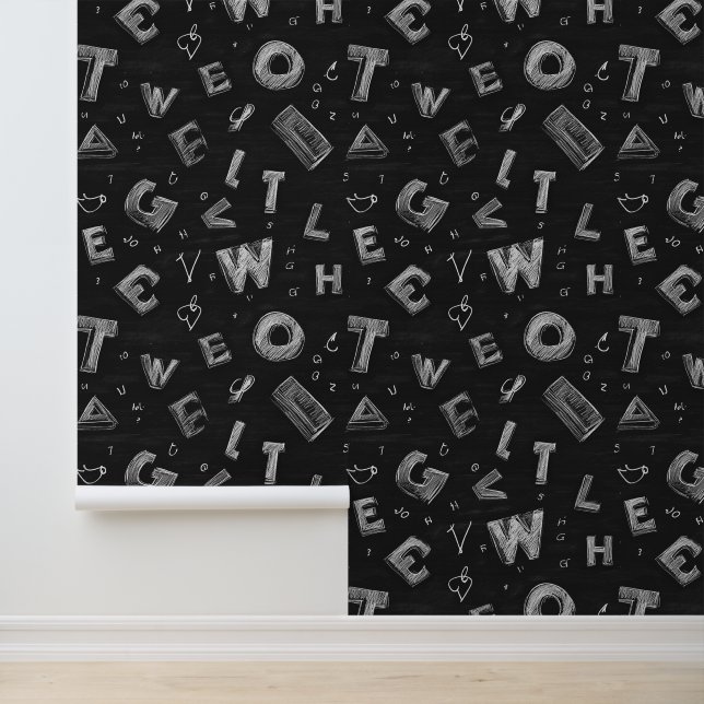 White Chalk Letters On Black School Chalkboard Wallpaper (Application)
