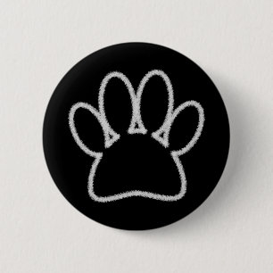 White Chalk Line Dog Paw Print 6 Cm Round Badge