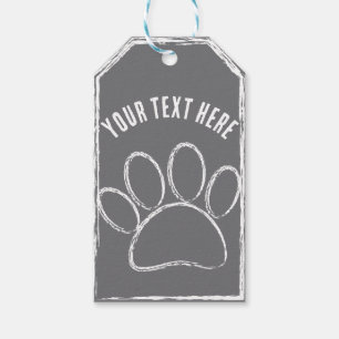 White Chalk Paw Print Custom Text Gray Gift Tags