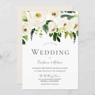 White Champagne Blooming Flowers Wedding Invitation