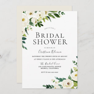 White Champagne Flowers Elegant Bridal Shower Invitation