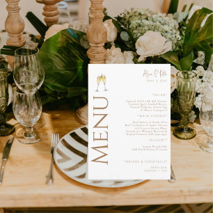 White Champagne Toast Gold text Engagement Party Menu