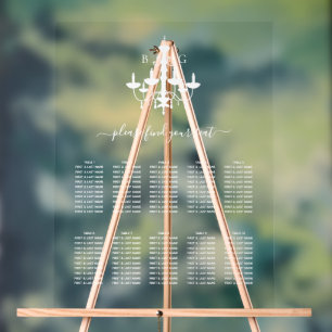 White Chandelier Wedding Seating Chart