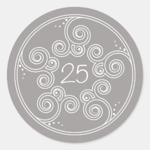 White Charming Swirls Anniversary Stickers