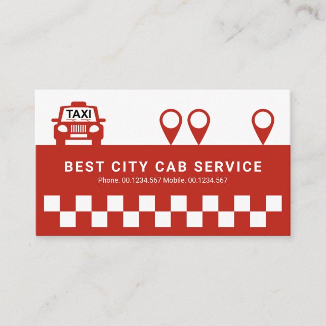 White Checks Red Taxi Location Icons Cab Driver Business Card (Front)