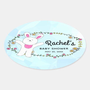 White Cheerful Bunny Woodland Blue Envelope Seal