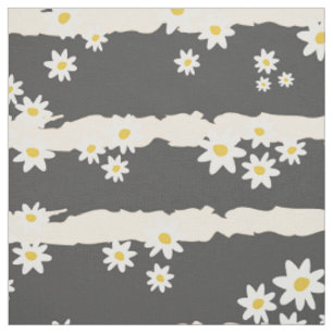 White Cheerful Flowers Fabric