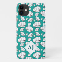 White Chef Hats and Monogram on Teal Blue