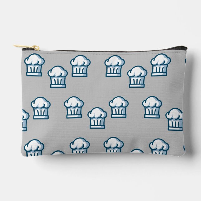 White chef hats on grey accessory pouch (Front)