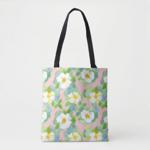 White Cherokee Rose Flower Pink Tote Bag