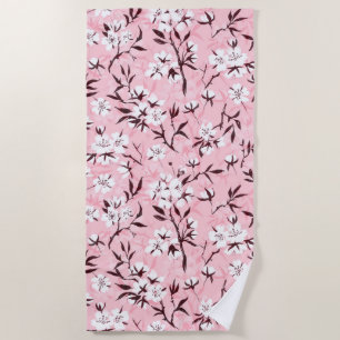 White cherry blossom beach towel