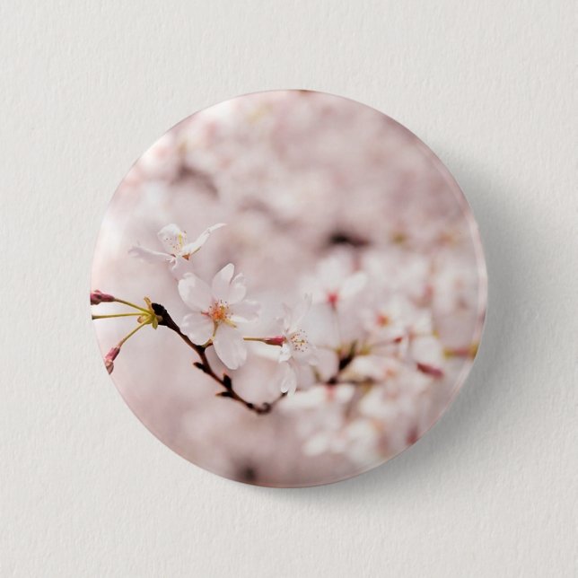 White Cherry Blossom Bokeh Button (Front)