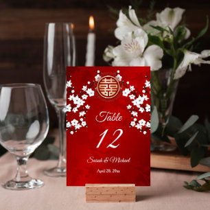 White Cherry Blossom Chinese Wedding Table Number